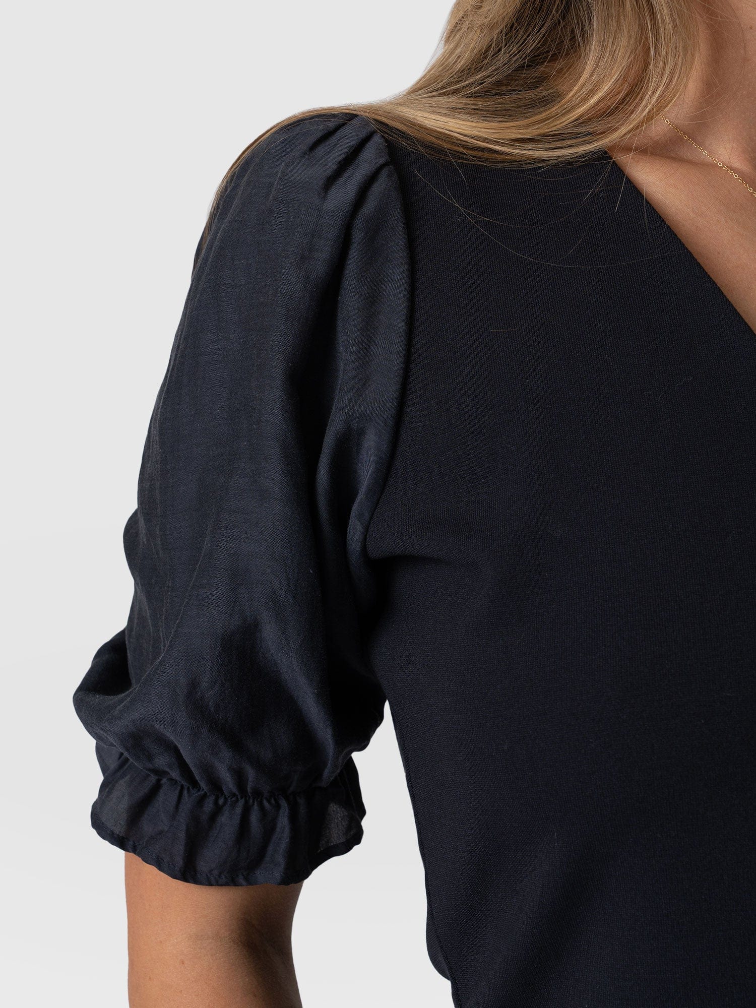 Tori Puff Sleeve Top Navy Ponte - Women's Tops | Saint + Sofia® EU